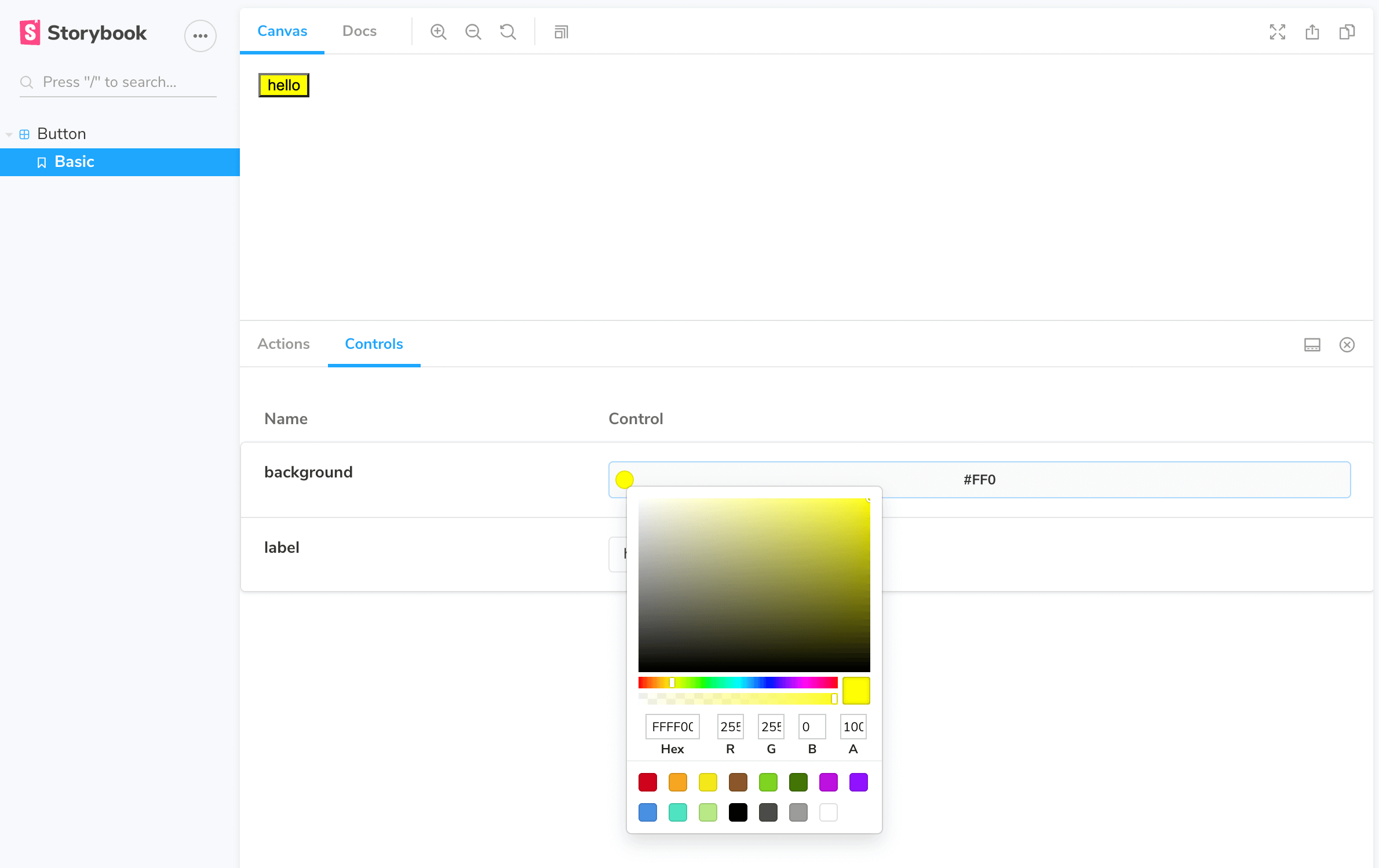 Essential Control addon with a color picker